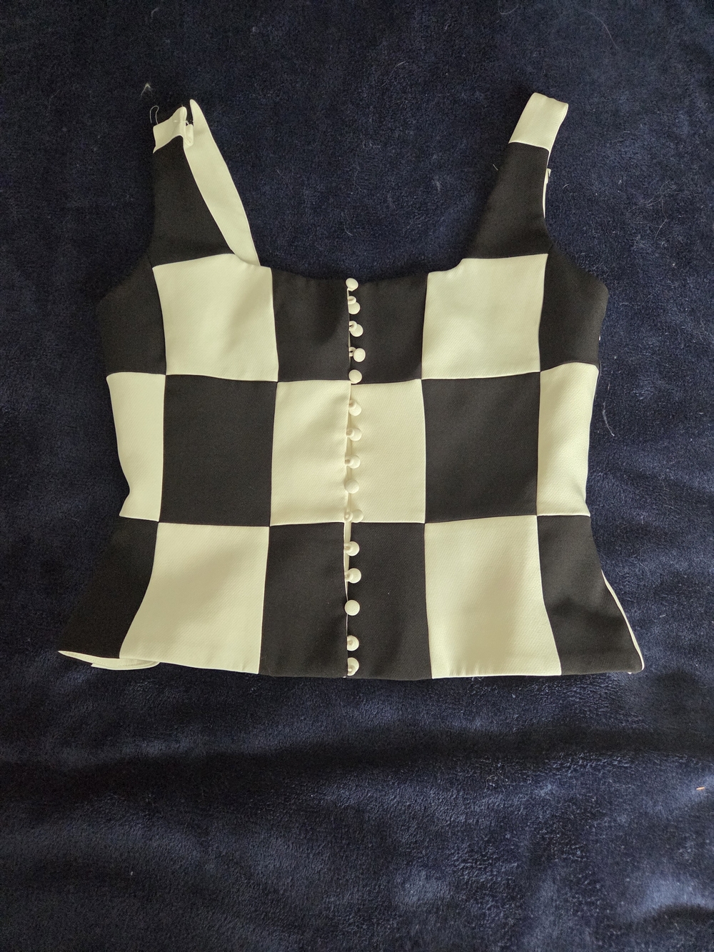 Nasty Gal Checkerboard Button-Front Crop Top - Black & White